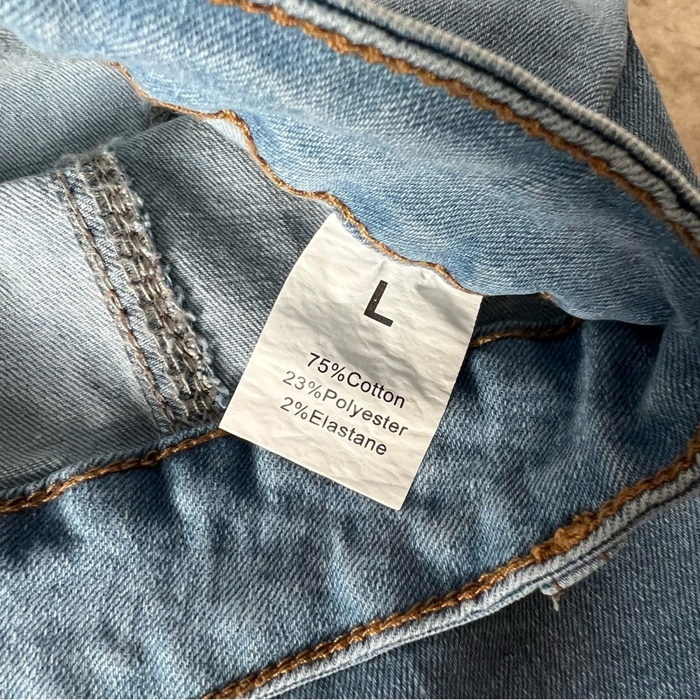 🎈HP🥳🎉 Light Wash Denim Button Front Midi Skirt High Slit Stretch Size Large - Picture 9 of 9